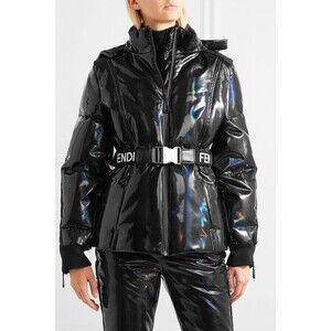 Fendi Black Holographic Puffer Down Ski Jacket Size IT 48 US 12